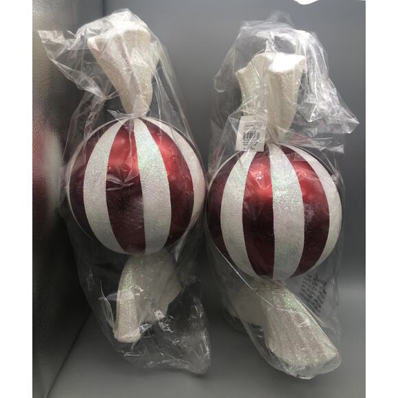 Adams & Co Acrylic Peppermint Candy Ball Ornaments 18.5”Christmas Glitter Red/Wh - Picture 14 of 14